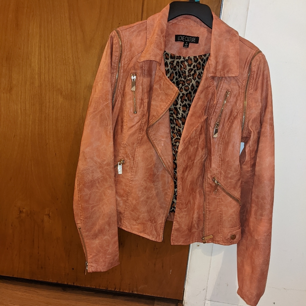 Love Culture Faux Leather Jacket, Size S, Salmon Pink